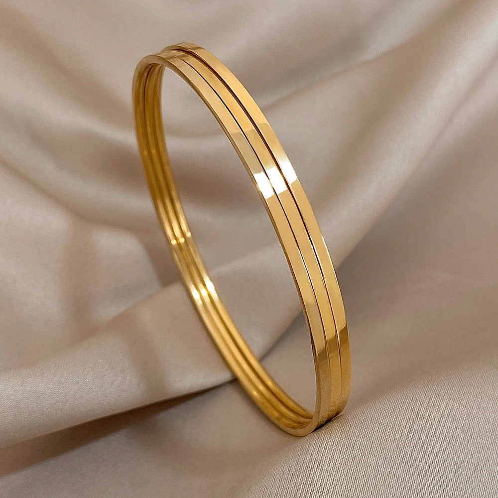 Bracelets joncs brillants pour femme | plaqué or